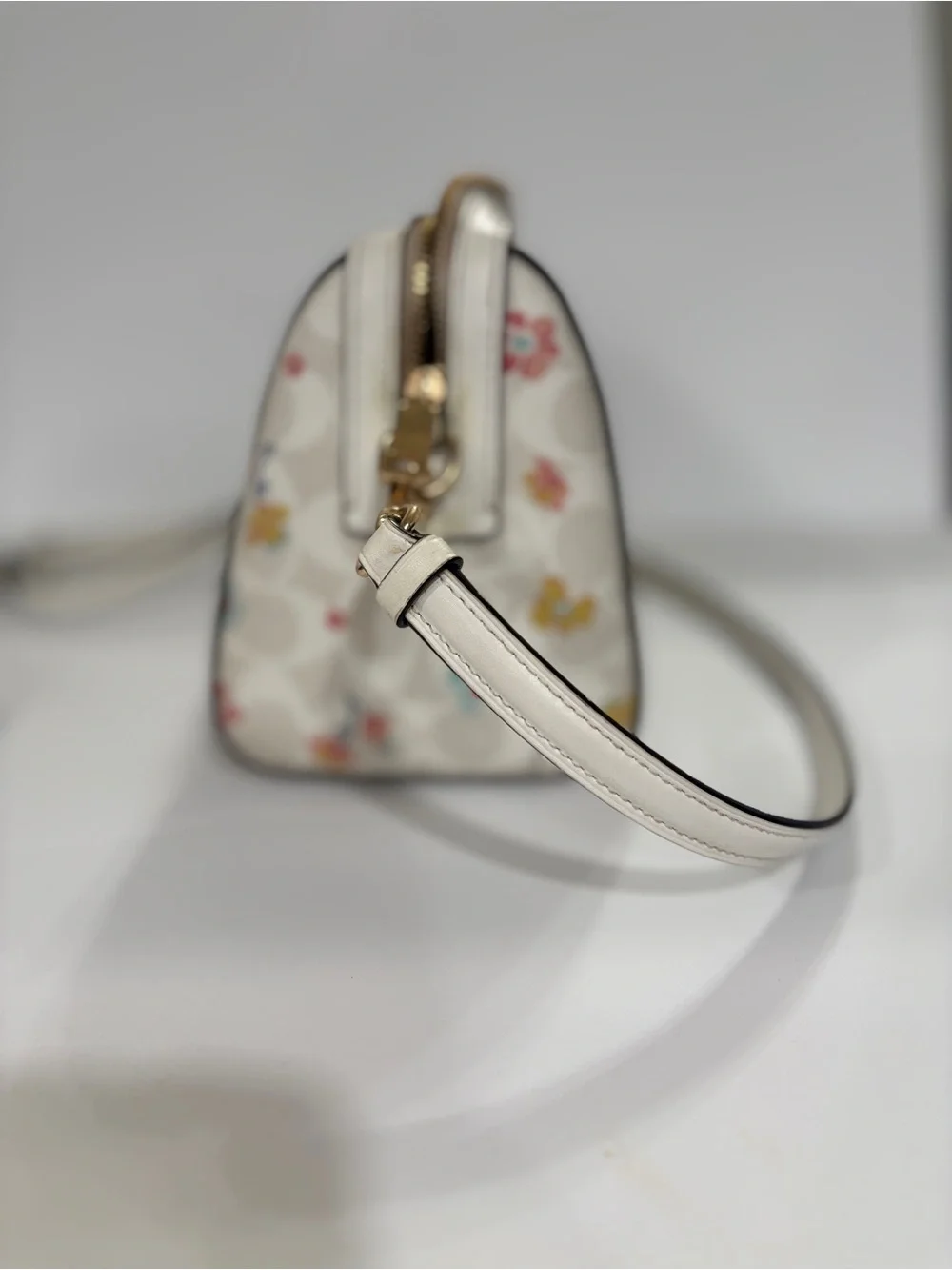 Coach Floral Cream Signature Dome Satchel with Gold Accents